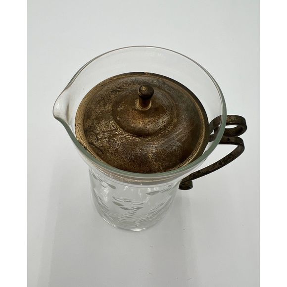 Vintage 1930's Etched Syrup Pitcher Floral Etched‎ Creamer - Picture 4 of 5